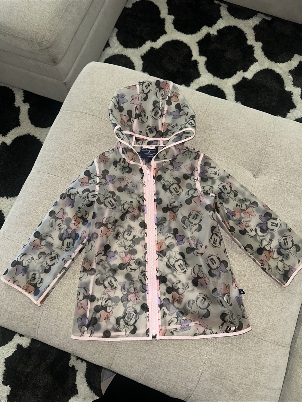 GAP Kids Clear Mickey Mouse Raincoat with Pink Trim
